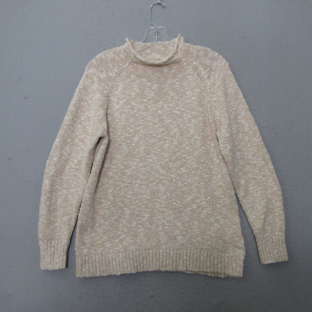 LL Bean Sweater Large Beige Roll Neck Cotton Ragg‎ Funnelneck Neutral Preppy